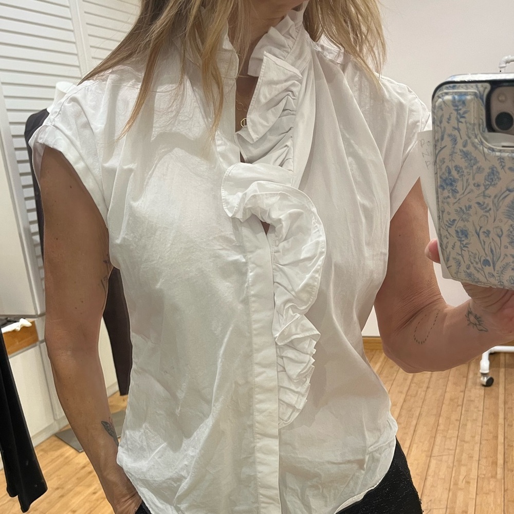 Zara White Ruffled Blouse